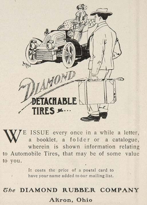 1903 Ad Diamond Detachable Car Tires Rubber Akron Ohio - ORIGINAL OLD3