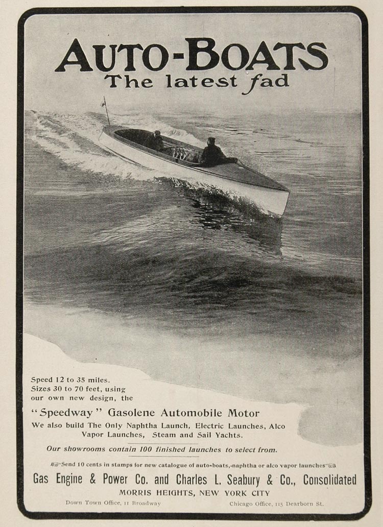 1904 Ad Auto Motorboat Gas Engine Charles L. Seabury - ORIGINAL ADVERTISING OLD3