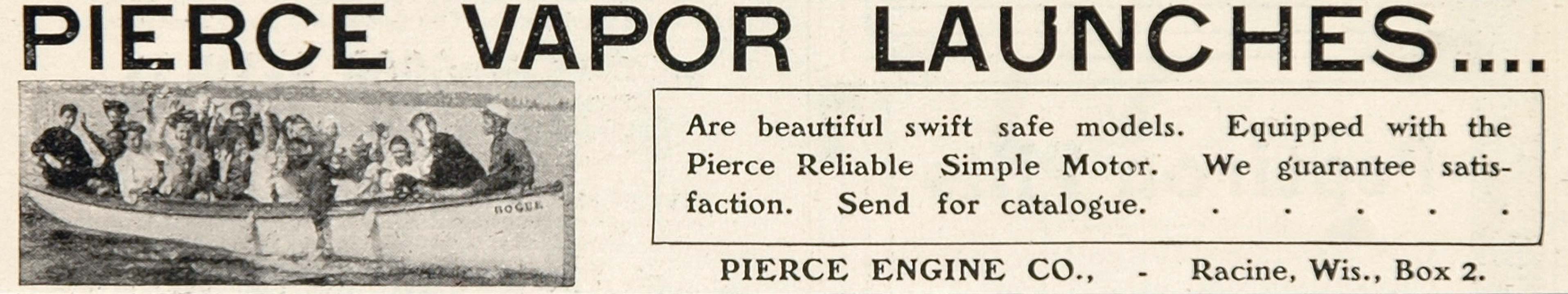 1904 Ad Pierce Vapor Launch Engine Racine Wisconsin - ORIGINAL ADVERTISING OLD3