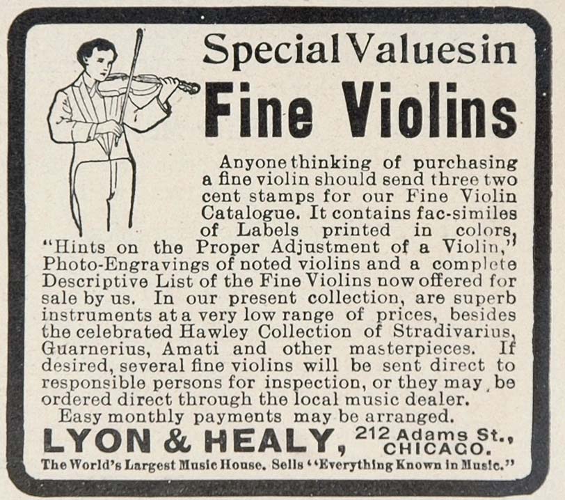 1903 Vintage Ad Violin Violinist Lyon Healy Music House - ORIGINAL OLD3
