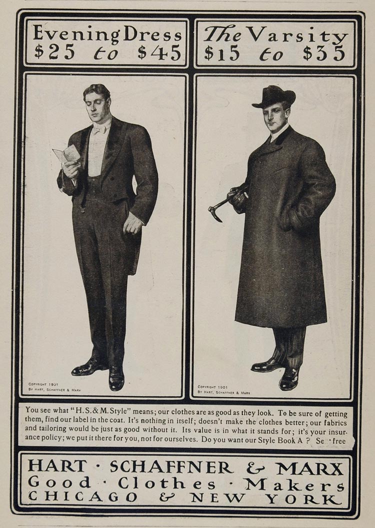 1901 Ad Hart Schaffner Marx Men Evening Dress Overcoat - ORIGINAL OLD3