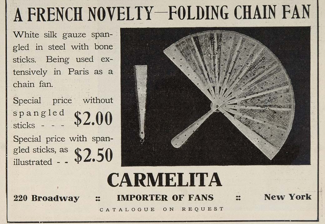 1906 Ad French Folding Chain Fan Carmelita Fashion Lady - ORIGINAL OLD3