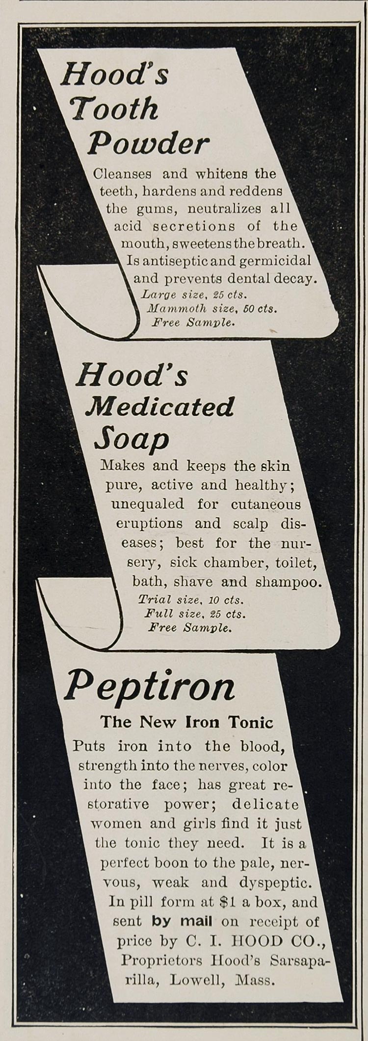 1902 Vintage Dental Ad Hood Toothpaste Soap Peptiron - ORIGINAL ADVERTISING OLD3