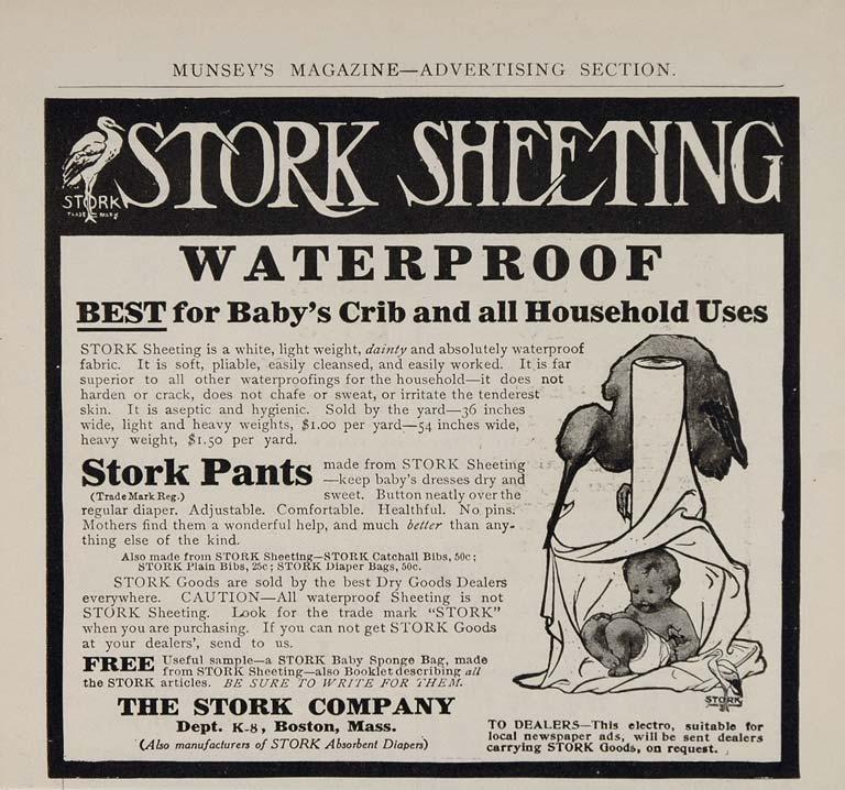 1907 Vintage Ad Stork Waterproof Sheeting Pants Baby - ORIGINAL ADVERTISING OLD3