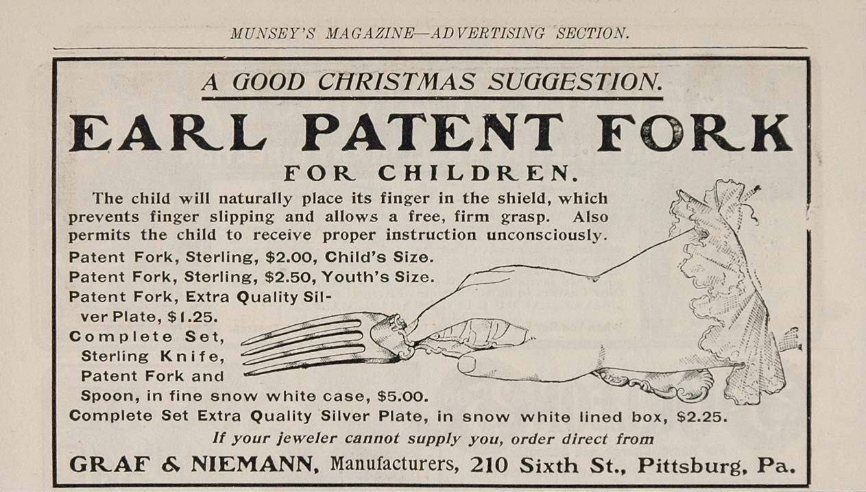 1901 Vintage Ad Earl Patent Fork Children Graf Niemann - ORIGINAL OLD3