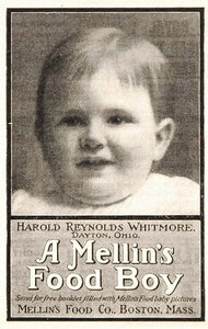 1901 Ad Mellin's Baby Food Harold Reynolds Whitmore - ORIGINAL ADVERTISING OLD3
