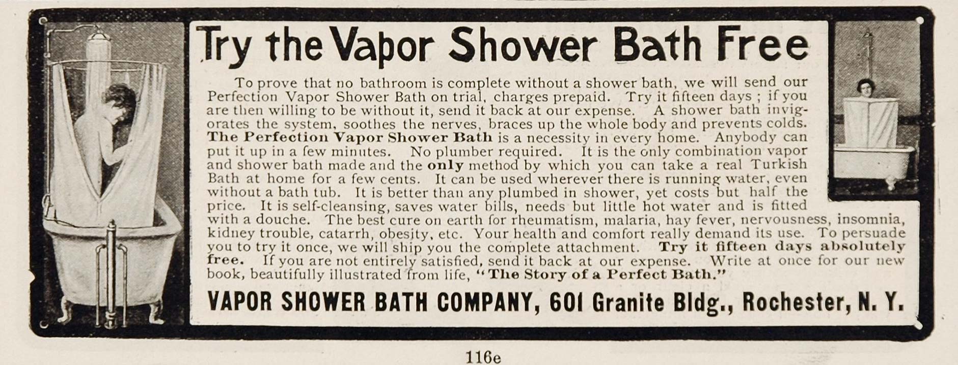 1902 Vintage Ad Vapor Steam Bath Shower Woman Bathtub - ORIGINAL OLD3