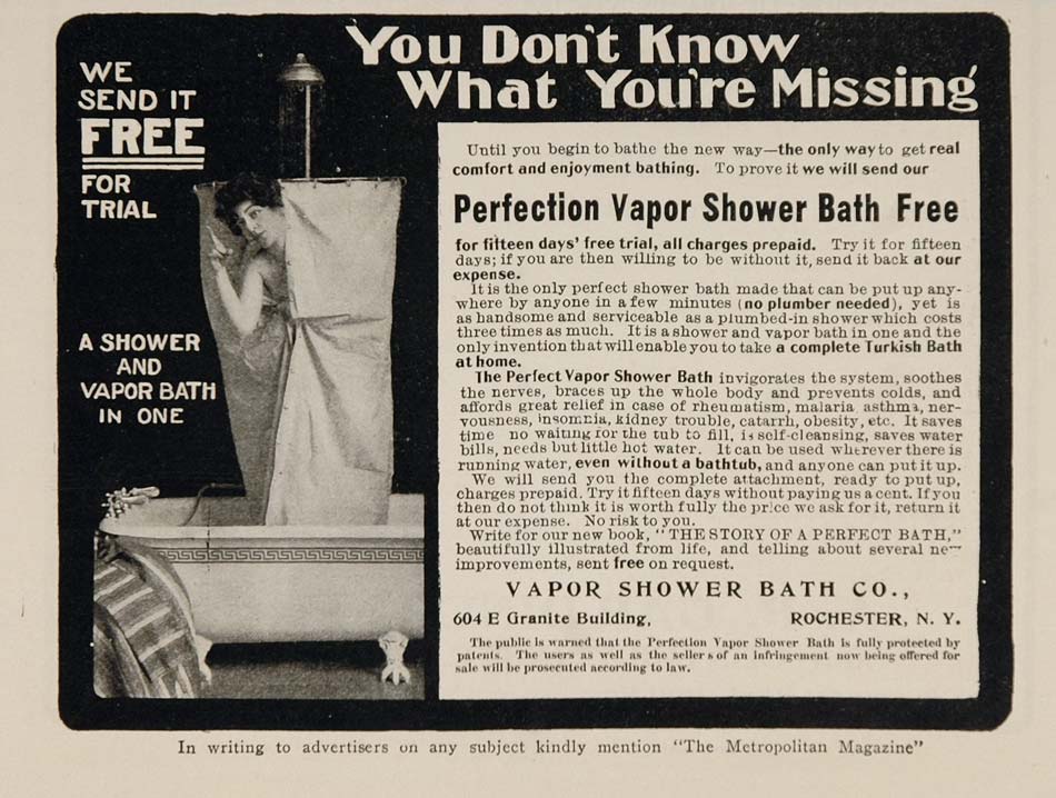 1904 Vintage Ad Vapor Steam Bath Shower Woman Bathtub - ORIGINAL OLD3