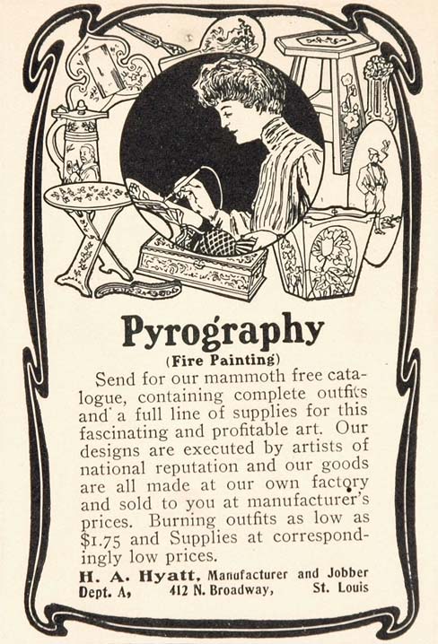 1904 Ad Pyrography Fire Painting Art Craft UNUSUAL - ORIGINAL ADVERTISING OLD3