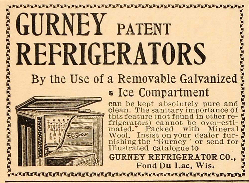 1896 Vintage Ad Antique Gurney Refrigerator Fond du Lac - ORIGINAL OLD4A