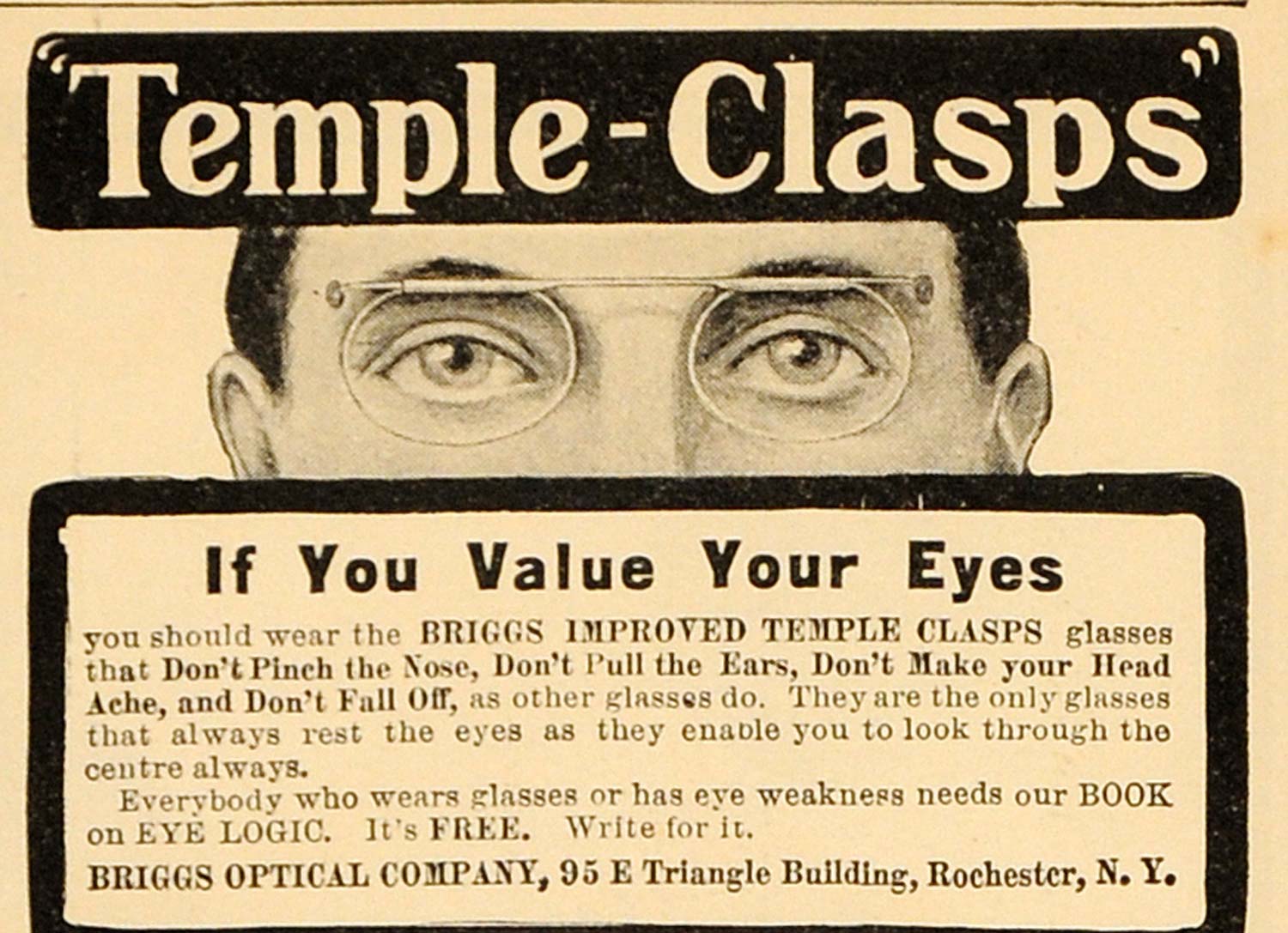 1904 Vintage Ad Briggs Temple Clasps Glasses Eyeglasses - ORIGINAL OLD4A