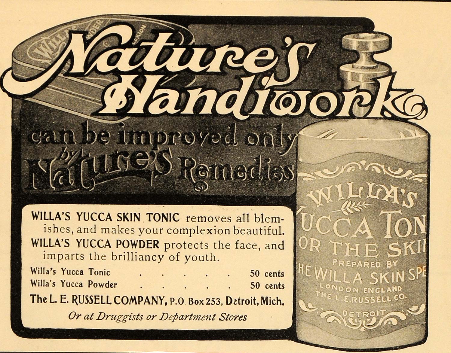 1904 Vintage Ad Willa's Yucca Skin Tonic Powder Beauty - ORIGINAL OLD4A