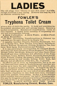1901 Vintage Ad Fowler's Tyrphena Skin Cream Quackery - ORIGINAL OLD4A
