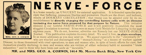 1901 Vintage Ad Nerve Force Quackery Remedy Cure Corwin - ORIGINAL OLD4A