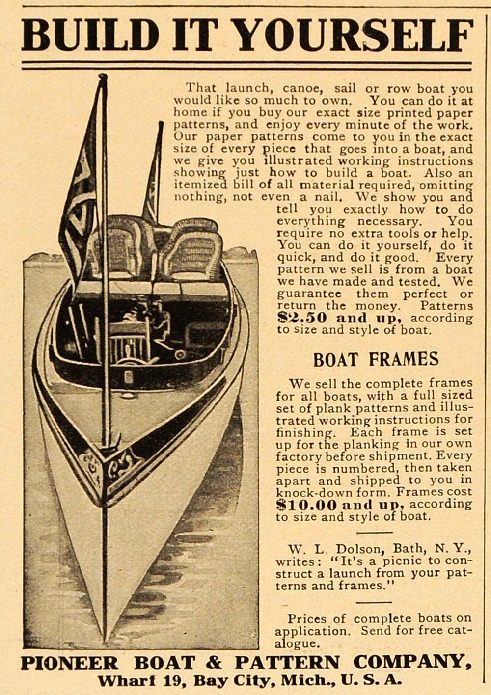 1906 Ad Do It Yourself Boat Canoe Building Instructions - ORIGINAL OLD4A