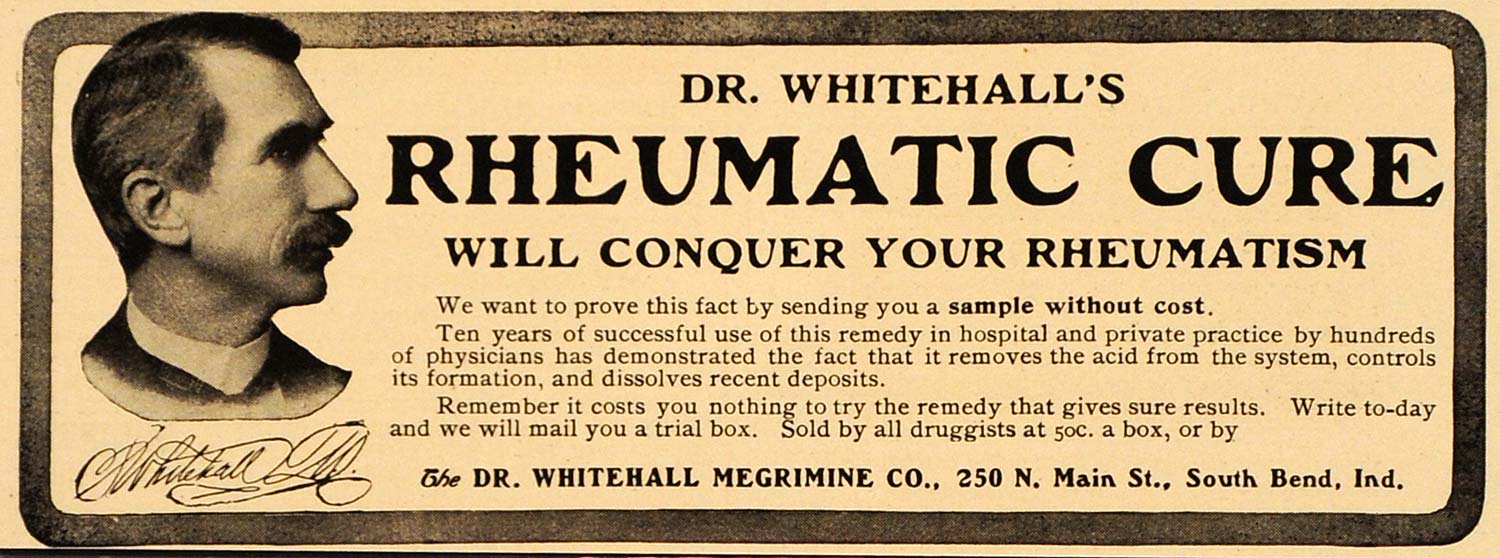 1906 Vintage Ad Rheumatism Cure Dr. Whitehall Quackery - ORIGINAL OLD4A