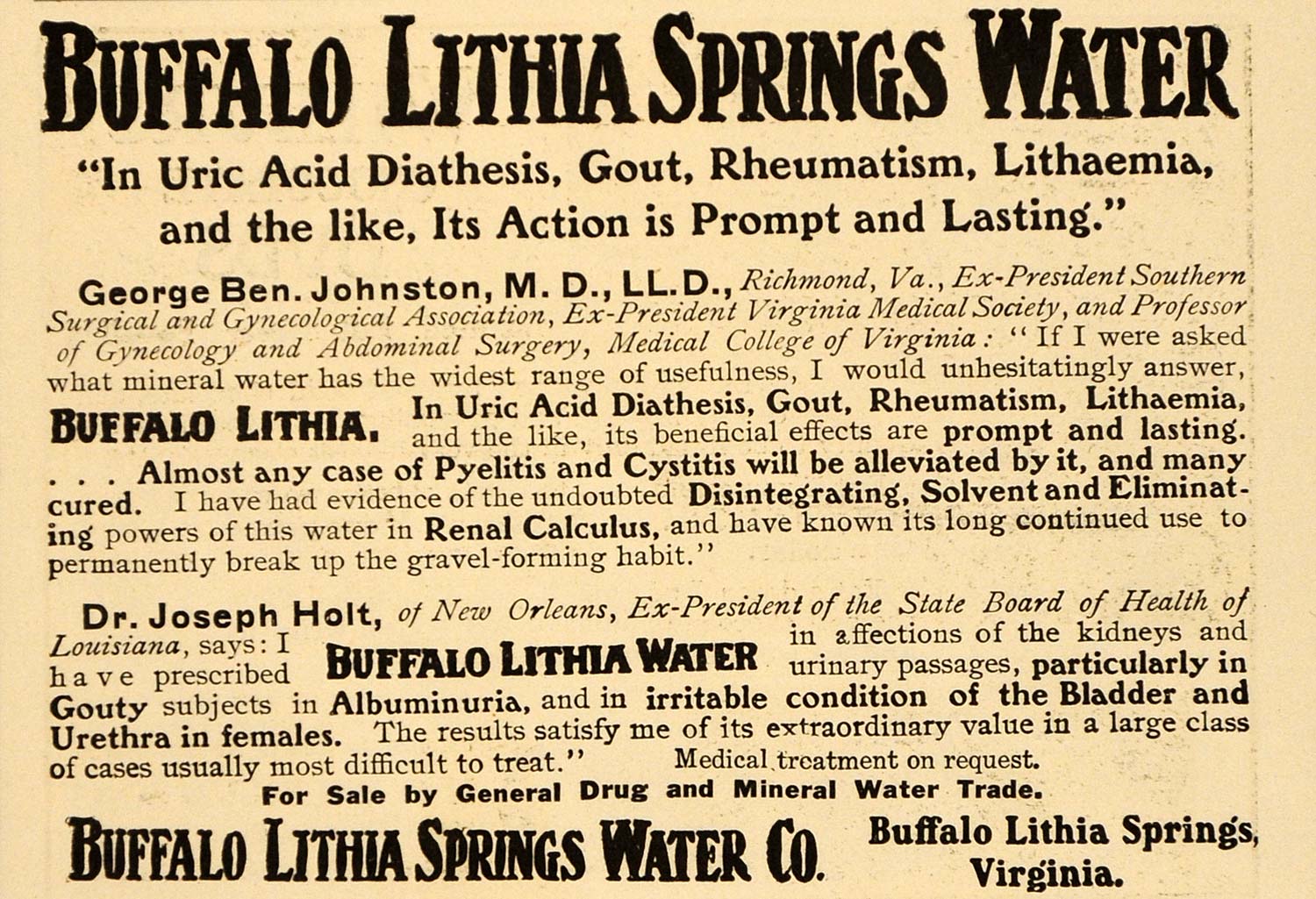 1908 Ad Buffalo Lithia Springs Water Tonic Quackery VA - ORIGINAL OLD4A