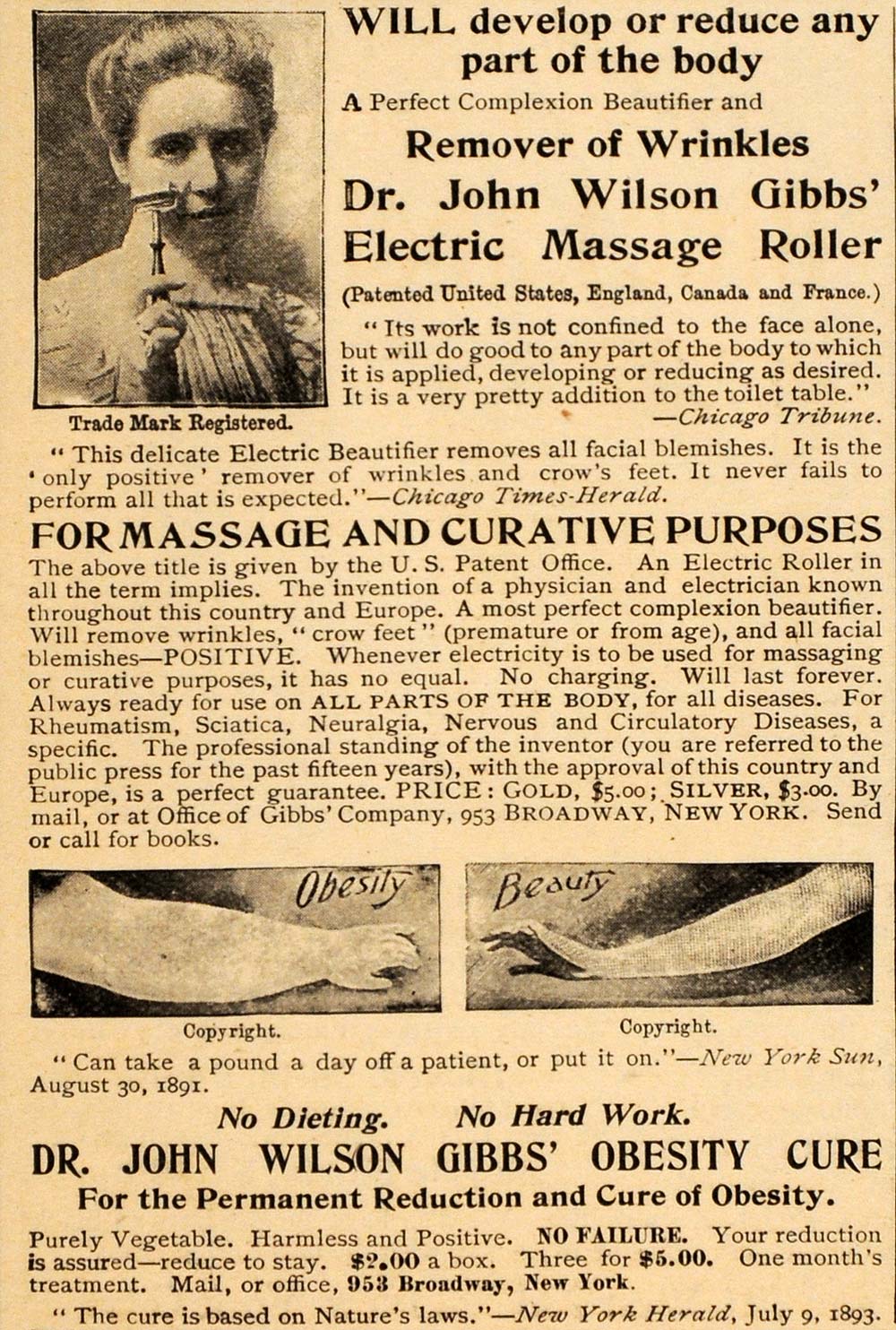 1898 Vintage Ad Massage Roller Obesity Cure Quackery - ORIGINAL OLD4A