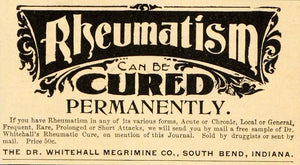 1898 Vintage Ad Rheumatism Quackery Cure Dr. Whitehall - ORIGINAL OLD4A