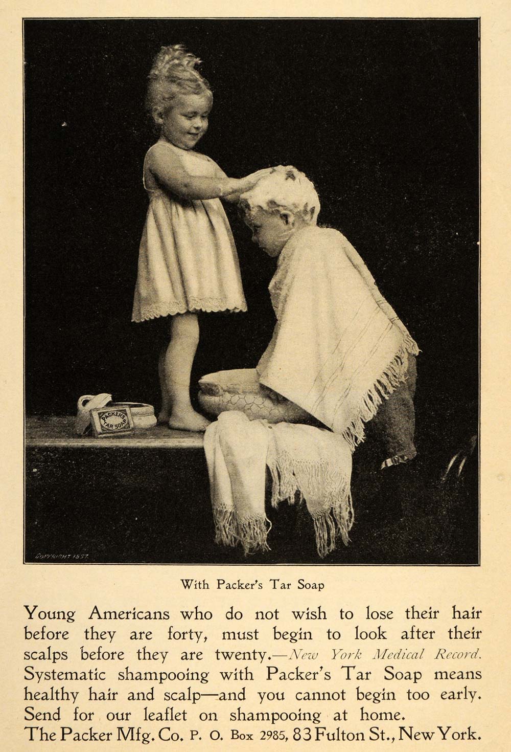 1898 Ad Packer's Tar Soap Victorian Children Shampoo - ORIGINAL OLD4A