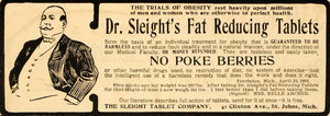 1902 Quackery Ad Dr. Sleight's Fat Reducing Tablets - ORIGINAL ADVERTISING OLD4A
