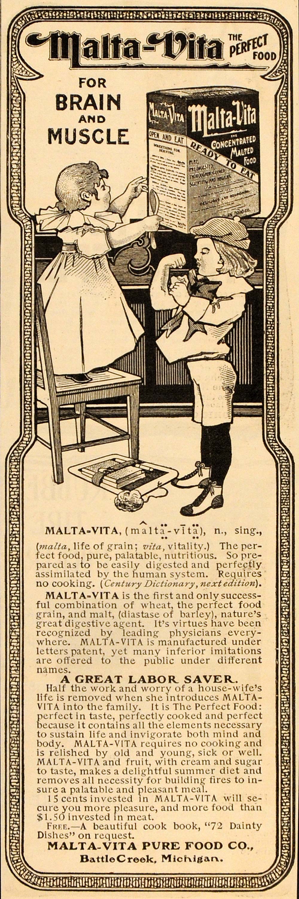 1902 Ad Malta-Vita Health Food Children Battle Creek MI - ORIGINAL OLD4A