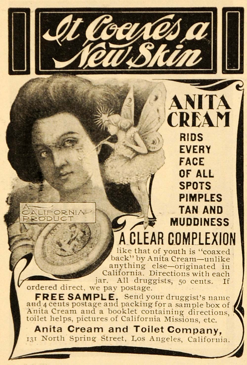 1901 Vintage Ad Anita Cream Complexion Fairy Antique - ORIGINAL OLD4A