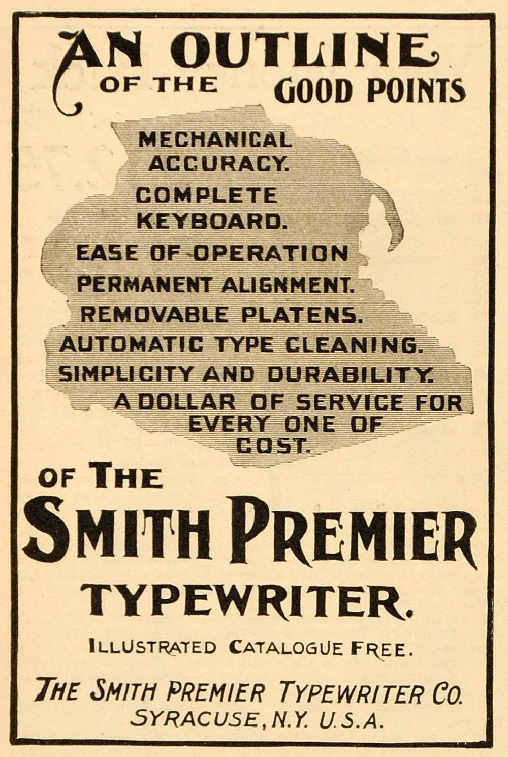 1901 Vintage Ad Smith Premier Typewriter Syracuse NY - ORIGINAL OLD4A
