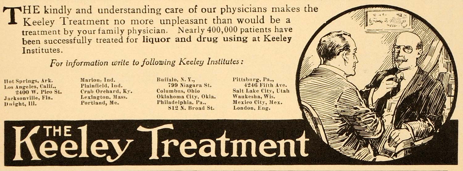 1916 Vintage Ad Keeley Treatment Institute Drug Alcohol - ORIGINAL OLD4A