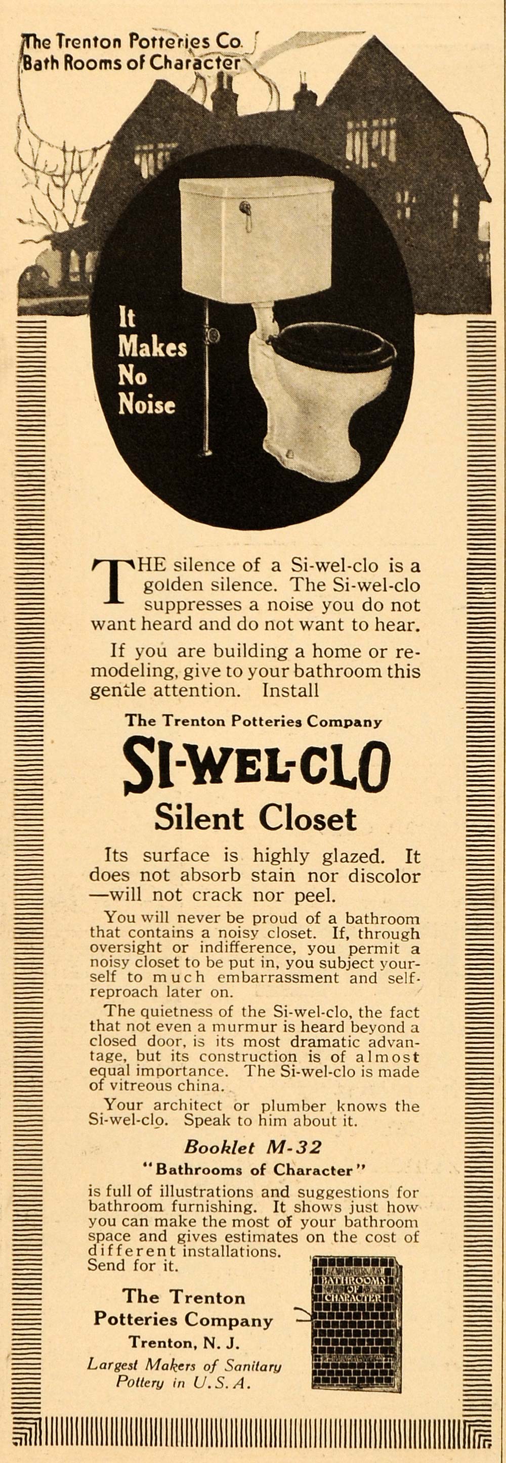 1916 Vintage Ad Siwelclo Toilet Trenton Potteries N. J. - ORIGINAL OLD4A