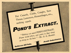 1898 Vintage Ad Ponds Extract Quackery Cure Pain Relief - ORIGINAL OLD4A