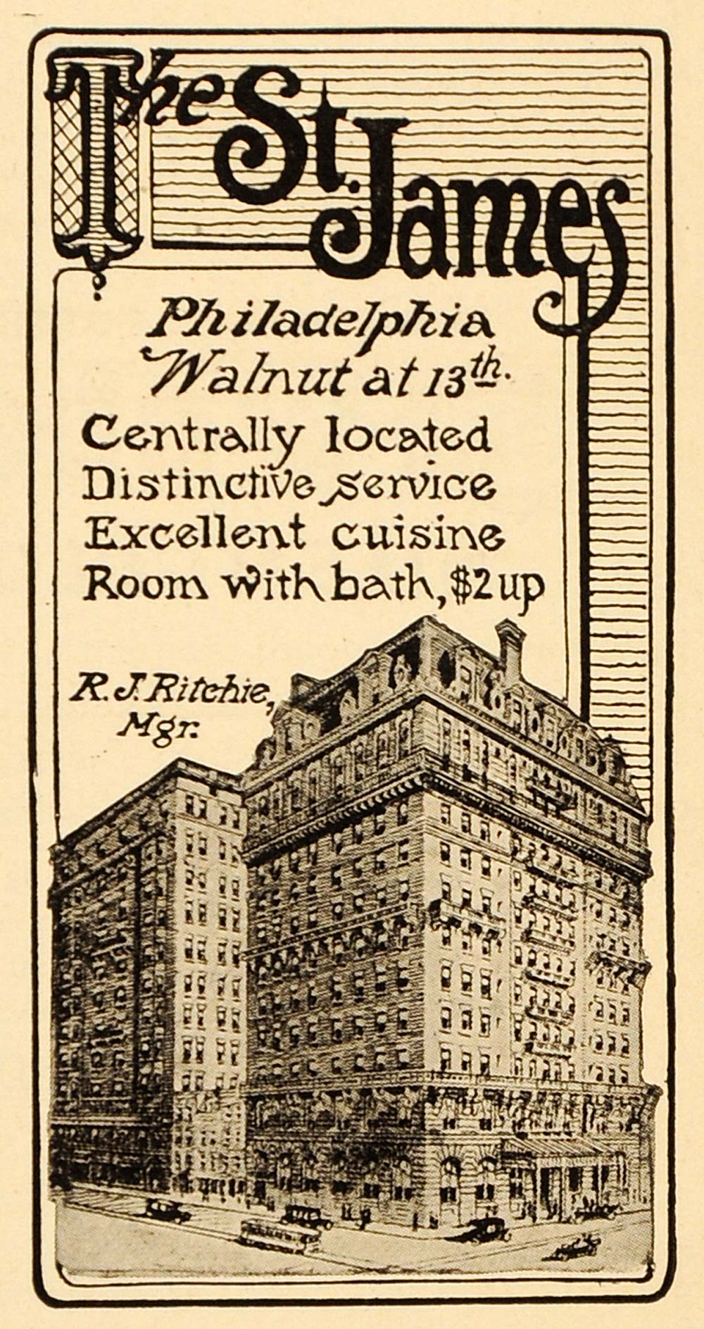 1917 Vintage Ad St. James Hotel Building Philadelphia - ORIGINAL OLD4A