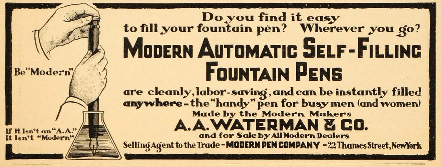 1905 Ad Waterman Automatic Self-filling Fountain Pen - ORIGINAL OLD4A