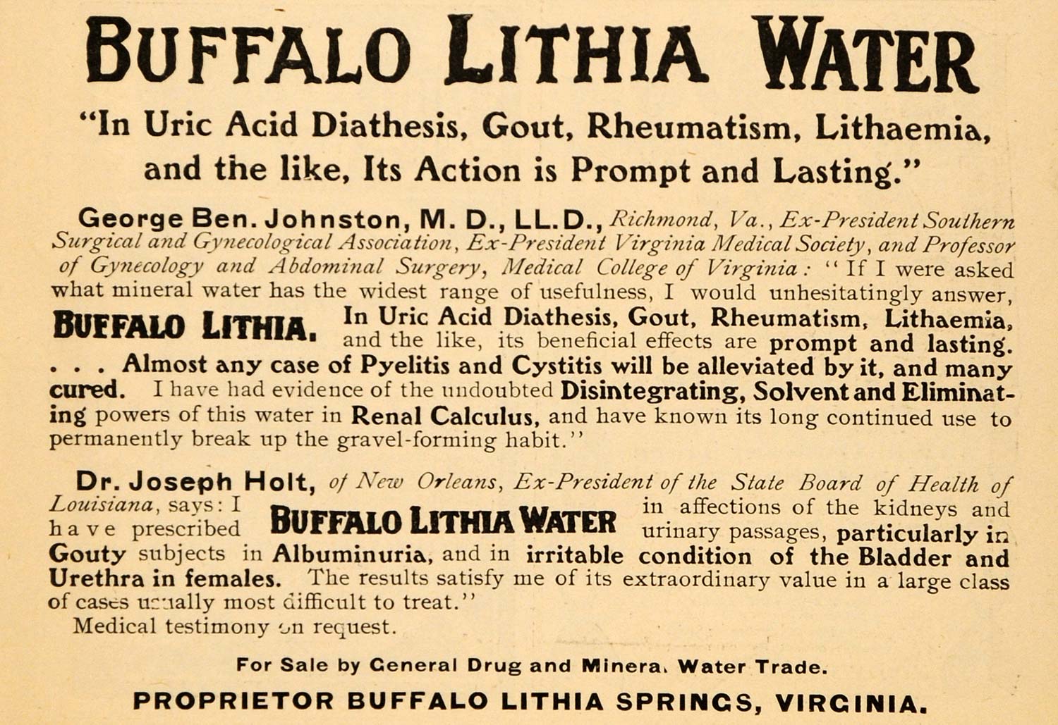1905 Ad Buffalo Lithia Mineral Water George B. Johnston - ORIGINAL OLD4A