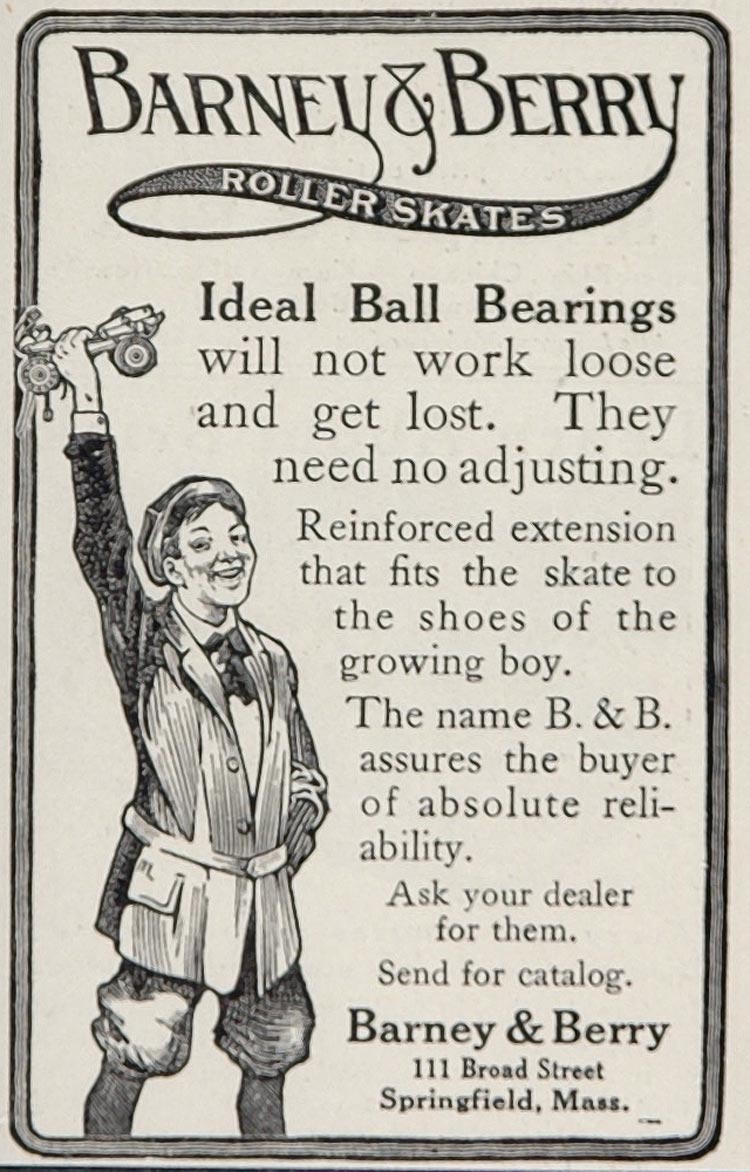 1911 Vintage Print Ad Barney & Berry Roller Skates Boy - ORIGINAL OLD4