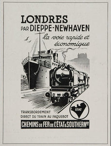 1935 Ad Ship Train Travel Chemins de Fer de l'åÀÌ¢tat - ORIGINAL OLD4