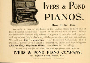 1898 Vintage Ad Ivers & Pond Piano Upright Boston Mass. - ORIGINAL OLD5