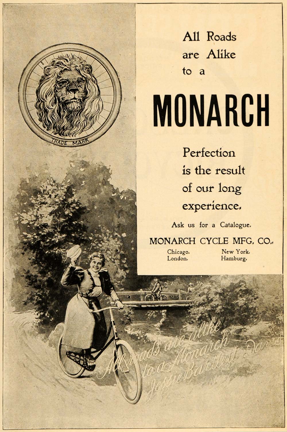 1898 Vintage Ad Monarch Bicycle Cycle Bike Woman Lion - ORIGINAL OLD5