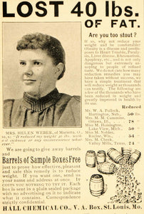 1898 ORIG. Ad Obesity Quackery Weight Loss Helen Weber - ORIGINAL OLD5