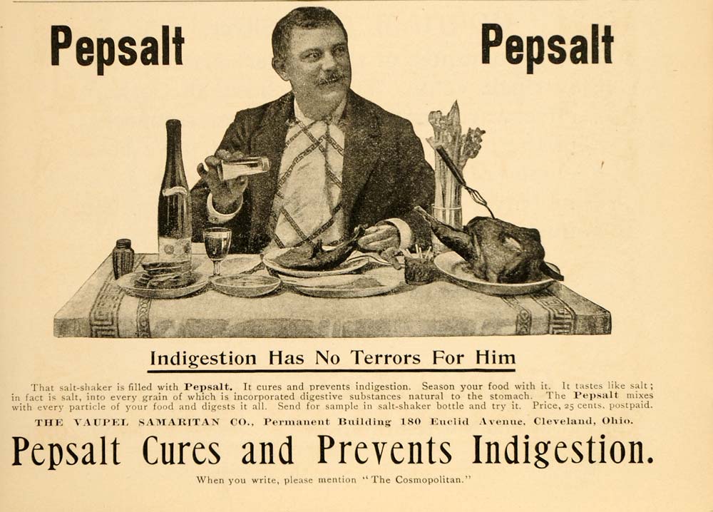 1898 Vintage Ad Pepsalt Indigestion Cure Gourmand Food - ORIGINAL OLD5