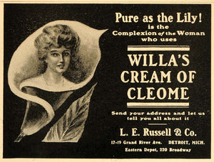 1905 Vintage Ad Willa's Cream of Cleome Beauty Skin - ORIGINAL ADVERTISING OLD5