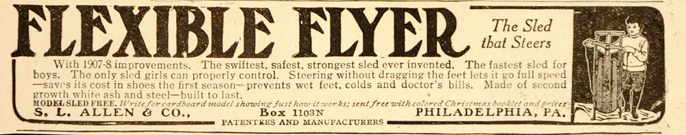 1907 Vintage Ad Flexible Flyer Sled S. L. Allen & Co. - ORIGINAL OLD5
