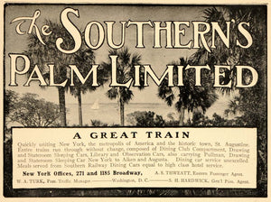 1904 ORIG. Ad Southern Railway Palm Limited Train Route - ORIGINAL OLD5