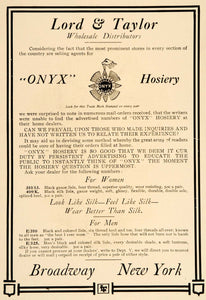 1907 Vintage Ad Lord & Taylor Onyx Hosiery Distributor - ORIGINAL OLD5