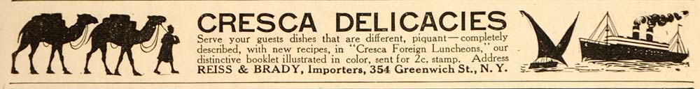1910 Vintage Ad Cresca Food Camels Ship Reiss & Brady - ORIGINAL OLD5