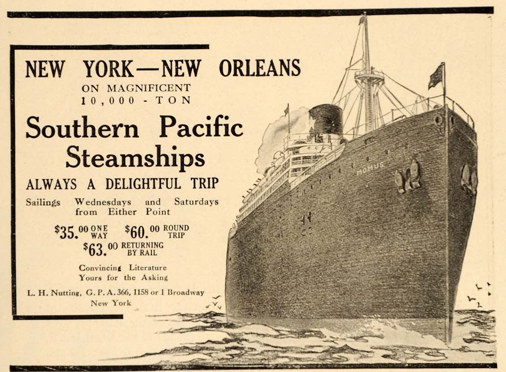 1910 Ad Southern Pacific Steamships Cruises Momus Ship - ORIGINAL OLD5