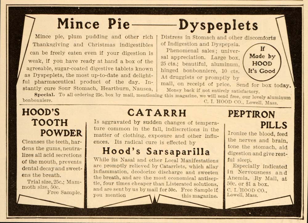 1905 Quackery Ad C. I. Hood Sarsaparilla Pills Tablets - ORIGINAL OLD5