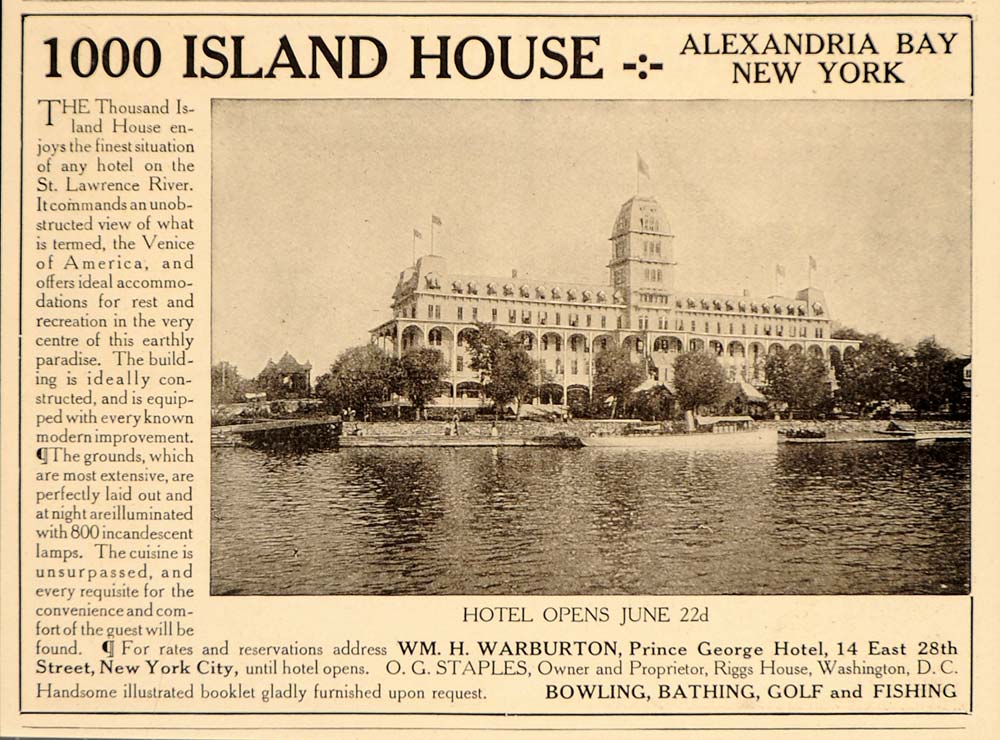 1908 Ad Thousand Island House Hotel Alexandria Bay N.Y. - ORIGINAL OLD6