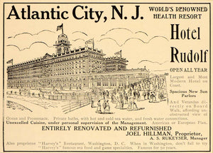 1908 Ad Hotel Rudolf Resort Atlantic City Boardwalk NJ - ORIGINAL OLD6