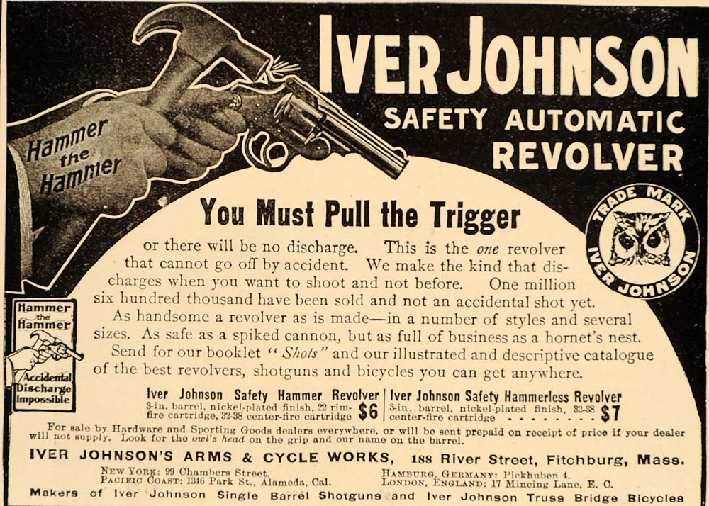 1907 Vintage Ad Iver Johnson Safety Hammer Revolver Gun - ORIGINAL OLD6
